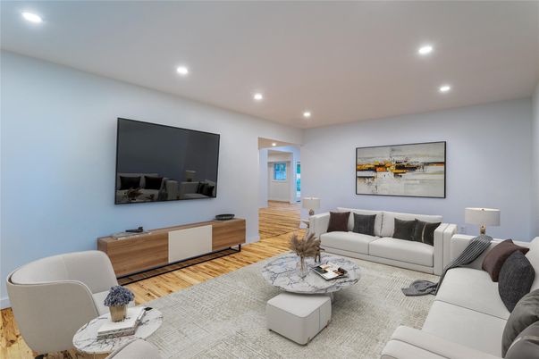 Interior, Living room, Recessed Lighting, Wood Texture Flooring