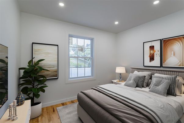 Bedroom, Interior, Recessed Lighting, Wood Texture Flooring