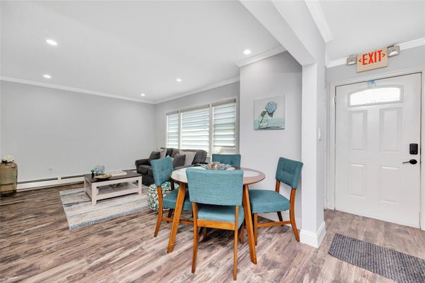 Dining room, Interior, Recessed Lighting, Wood Texture Flooring