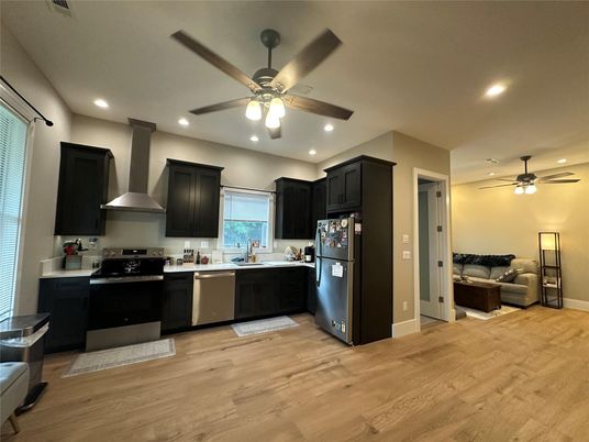 Interior, Kitchen, Recessed Lighting, Wood Texture Flooring