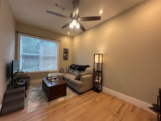 Interior, Living room, Recessed Lighting, Wood Texture Flooring