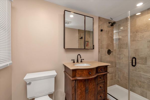 Bathroom, Glass Shower, Interior, Recessed Lighting