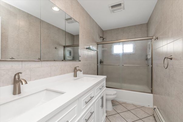 Bathroom, Dual Sink Vanities, Glass Shower, Interior, Recessed Lighting