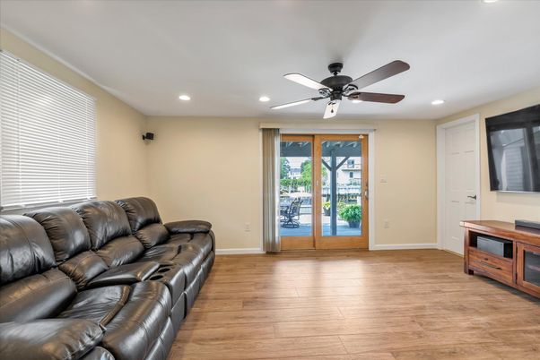 Home Theatre Room, Interior, Recessed Lighting, Wood Texture Flooring