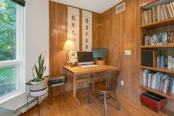 Home Office, Interior, Wood Texture Flooring, Wooden Walls