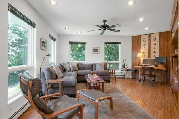Home Office, Interior, Living room, Recessed Lighting, Wood Texture Flooring