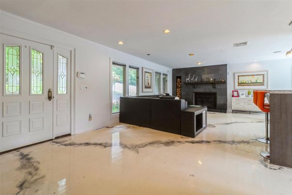 Fireplace, Interior, Living room, Marble, Recessed Lighting