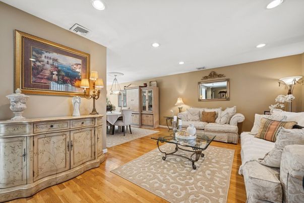 Chandelier, Interior, Living room, Recessed Lighting, Wood Texture Flooring