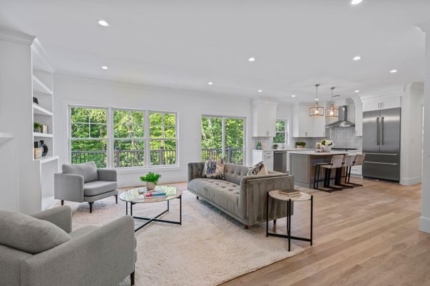 Interior, Kitchen, Living room, Pendant Lights, Recessed Lighting, Stainless Steel Appliances, Wood Texture Flooring