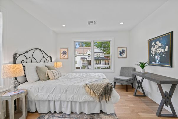 Bedroom, Interior, Recessed Lighting, Wood Texture Flooring