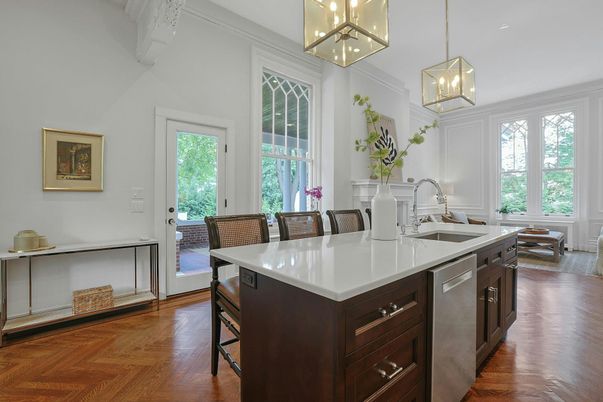 Interior, Kitchen, Pendant Lights, Wood Texture Flooring