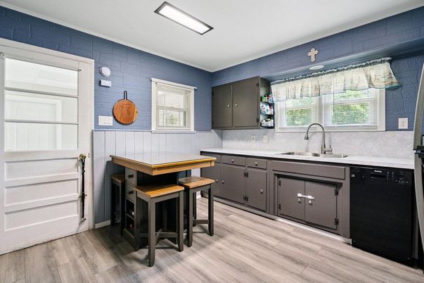Interior, Kitchen, Recessed Lighting, Wood Texture Flooring
