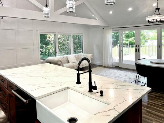Chandelier, Interior, Kitchen, Pendant Lights, Recessed Lighting, Wood Texture Flooring