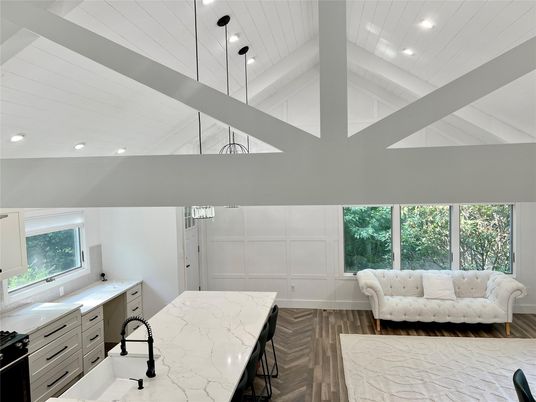 Interior, Kitchen, Pendant Lights, Recessed Lighting, Wood Texture Flooring