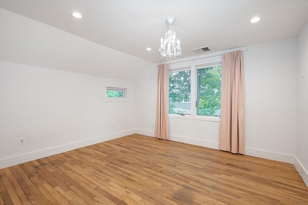 Chandelier, Empty room, Interior, Recessed Lighting, Wood Texture Flooring