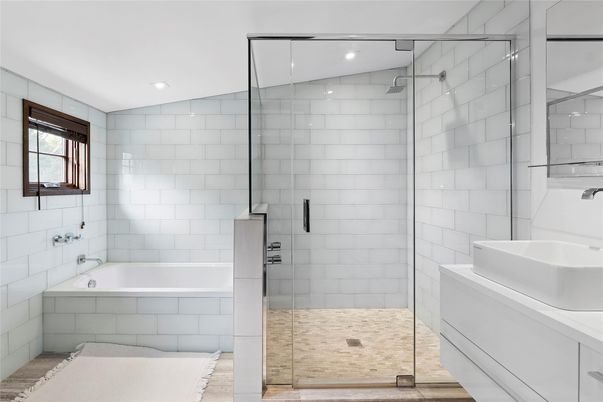 Bathroom, Glass Shower, Interior, Recessed Lighting