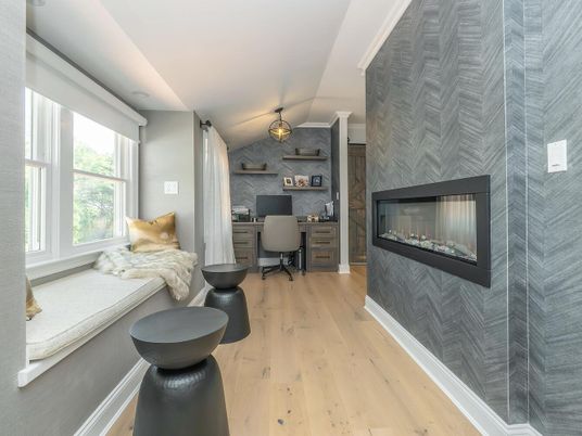 Fireplace, Home Office, Interior, Wood Texture Flooring