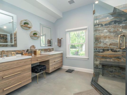 Bathroom, Dual Sink Vanities, Glass Shower, Interior, Recessed Lighting