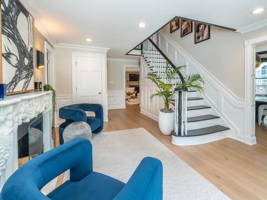 Fireplace, Interior, Recessed Lighting, Wood Texture Flooring