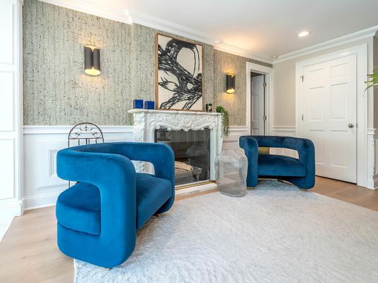 Fireplace, Interior, Recessed Lighting, Wood Texture Flooring
