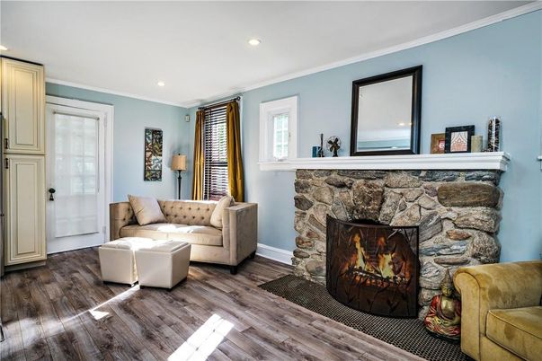 Fireplace, Interior, Recessed Lighting, Wood Texture Flooring