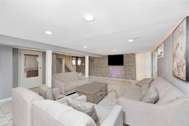 Interior, Living room, Recessed Lighting, Stone Walls
