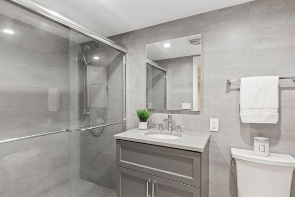 Bathroom, Glass Shower, Interior, Recessed Lighting