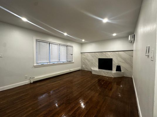 Empty room, Interior, Marble Walls, Recessed Lighting, Wood Texture Flooring