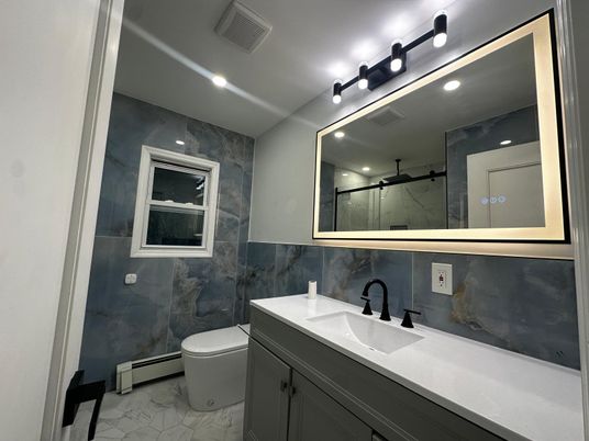 Bathroom, Glass Shower, Interior, Marble, Recessed Lighting