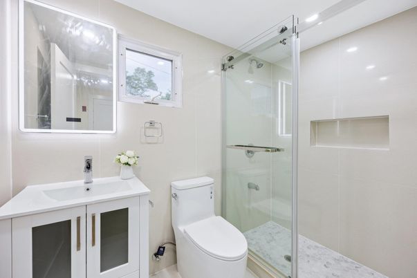 Bathroom, Glass Shower, Interior, Recessed Lighting