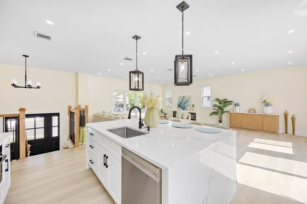 Chandelier, Interior, Kitchen, Pendant Lights, Recessed Lighting, Wood Texture Flooring