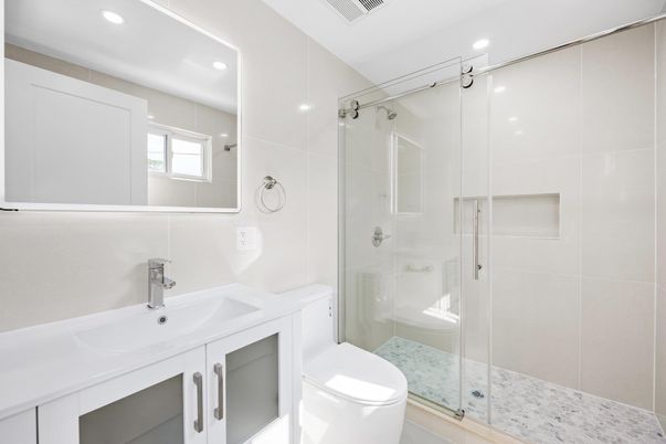 Bathroom, Glass Shower, Interior, Recessed Lighting