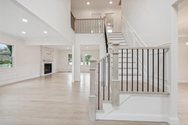 Fireplace, Interior, Recessed Lighting, Wood Texture Flooring