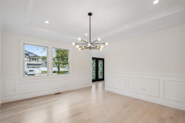 Empty room, Interior, Pendant Lights, Recessed Lighting, Wood Texture Flooring