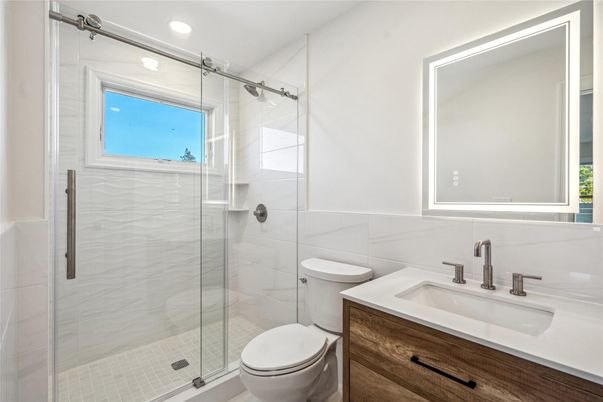 Bathroom, Glass Shower, Interior, Recessed Lighting