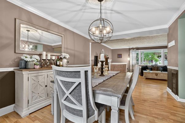 Chandelier, Dining room, Interior, Pendant Lights, Wood Texture Flooring