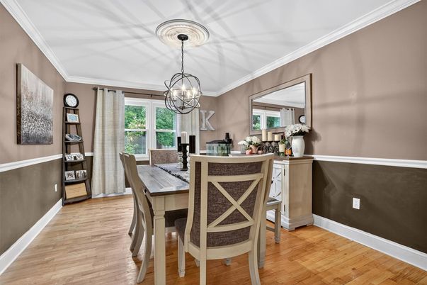 Chandelier, Dining room, Interior, Wood Texture Flooring