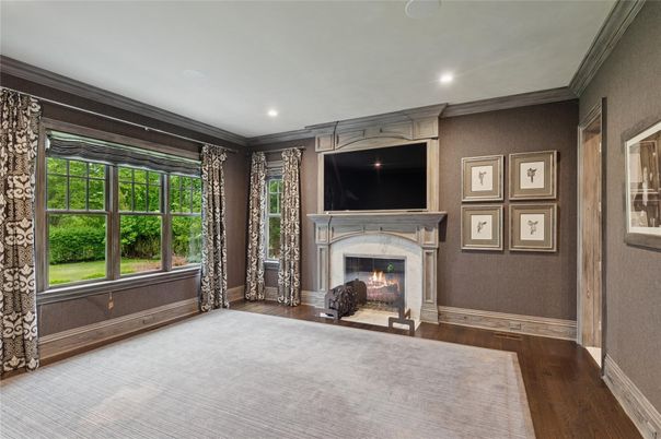 Fireplace, Interior, Recessed Lighting, Wood Texture Flooring