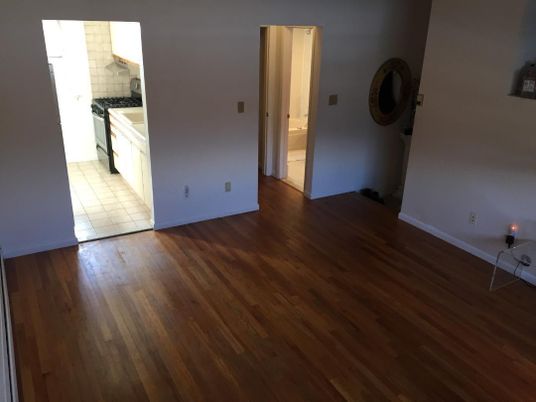 Empty room, Interior, Kitchen, Tile Countertops, Wood Texture Flooring