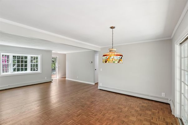 Empty room, Interior, Pendant Lights, Wood Texture Flooring