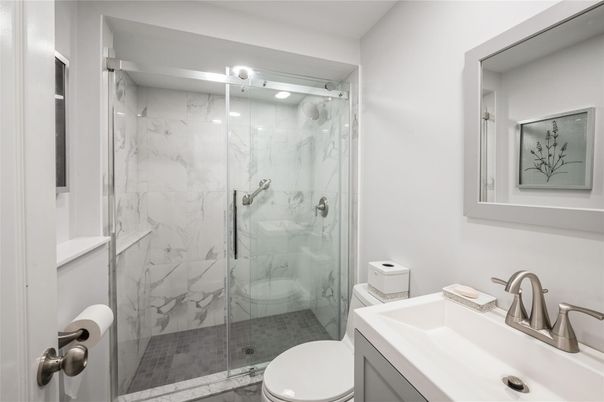 Bathroom, Glass Shower, Interior, Marble Walls