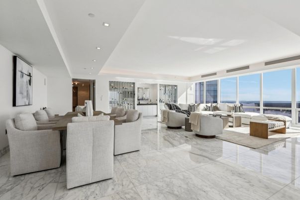 Dining room, Interior, Living room, Marble, Recessed Lighting, Water