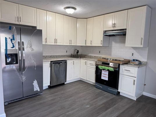 Interior, Kitchen, Stainless Steel Appliances, Wood Texture Flooring