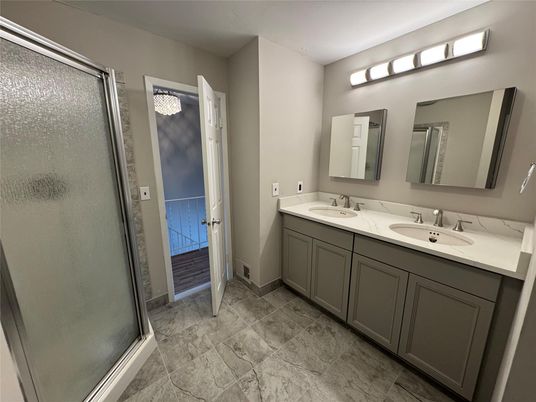 Bathroom, Dual Sink Vanities, Glass Shower, Interior