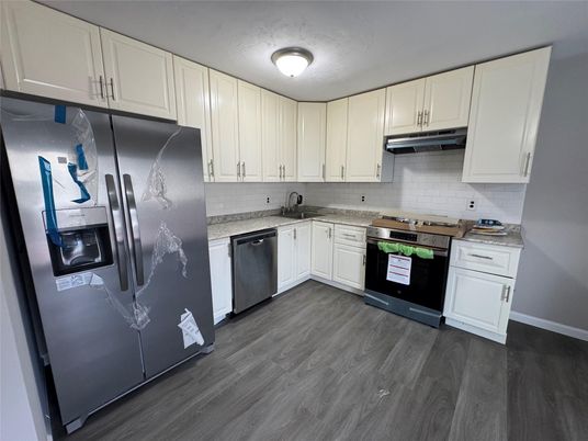 Interior, Kitchen, Stainless Steel Appliances, Wood Texture Flooring
