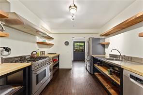 Interior, Kitchen, Pendant Lights, Stainless Steel Appliances, Wood Texture Flooring