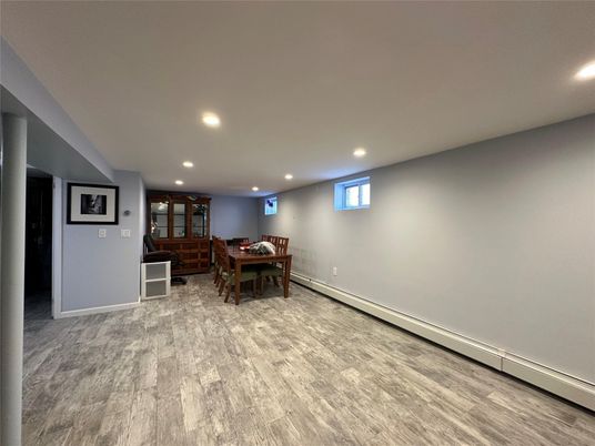 Dining room, Interior, Recessed Lighting, Wood Texture Flooring