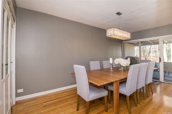 Dining room, Interior, Pendant Lights, Wood Texture Flooring