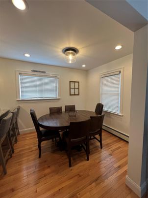 Dining room, Interior, Recessed Lighting, Wood Texture Flooring