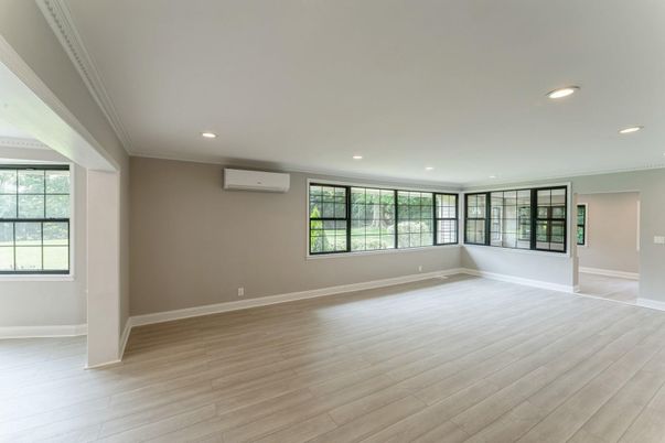 Empty room, Interior, Recessed Lighting, Wood Texture Flooring